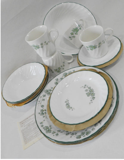 ❤️ 21-pc Corelle CALLAWAY DINNERWARE SET + Serving Bowl GREEN IVY Swirled Rims