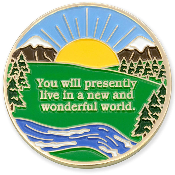 22 Year Sobriety Mint Winding River Gold Plated AA Recovery Medallion - Twenty Two Year Chip/Coin