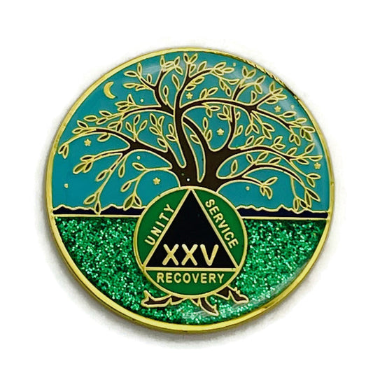 25 Year Tree of Life Specialty AA Recovery Medallion - Tri-Plated Twenty-Five Year Chip/Coin
