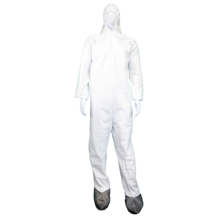(25/Case) Novus White Microporous Disposable Coveralls w/ Elastic Wrists, Attached Hood & Boots