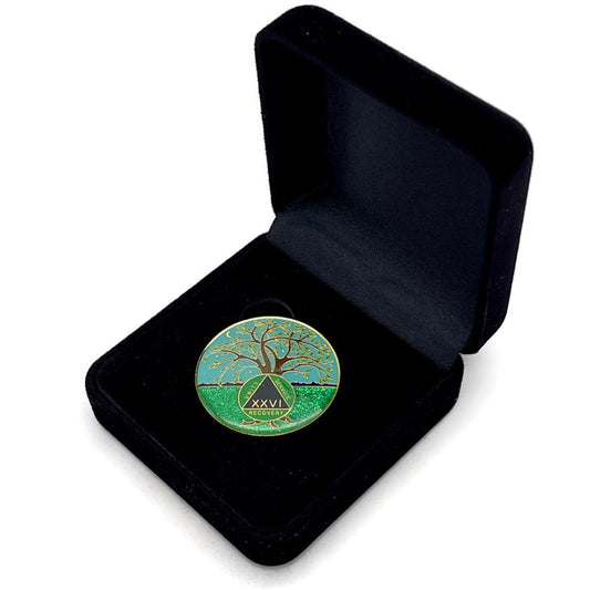 26 Year Tree of Life Specialty AA Recovery Medallion - Tri-Plated Twenty-Six Year Chip/Coin + Velvet Case