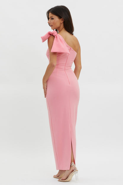 Tiffany One-Shoulder Bow Maxi Dress Pink