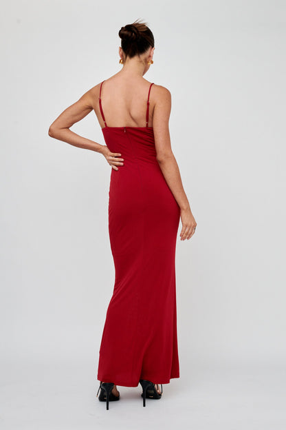 Well Versed Lace Split Maxi Dress Wine