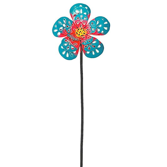 3-D Turquoise and Pink Flower Garden Stake