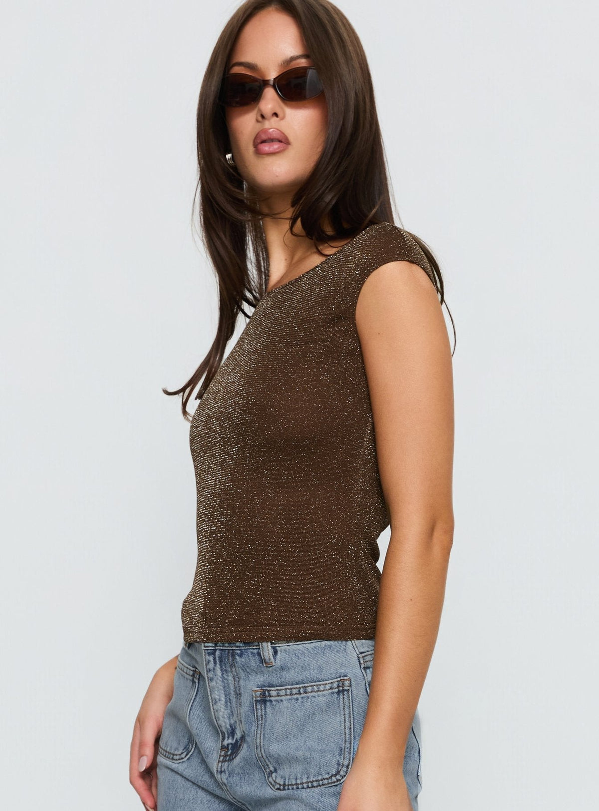 Cheirosa Off Shoulder Top Brown Shimmer