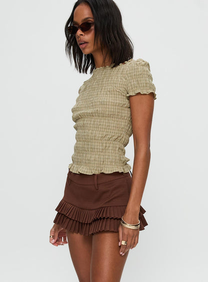 Deei Double Ruffle Mini Skort Chocolate