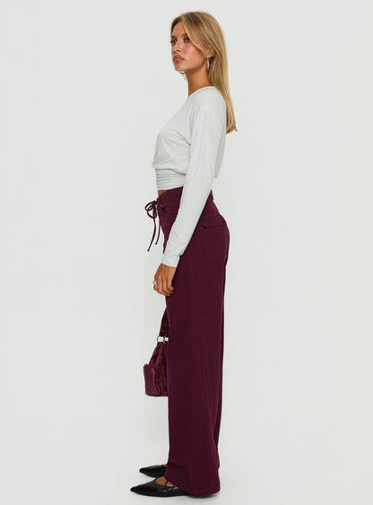 Bruiser Tie Waist Mid Rise Wide Leg Jeans Currant