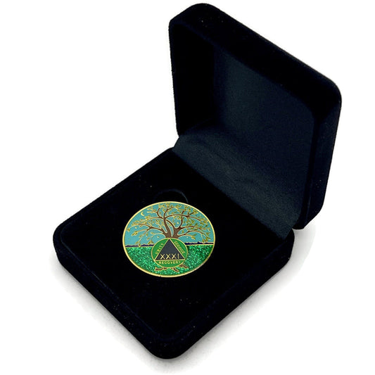 31 Year Tree of Life Specialty AA Recovery Medallion - Tri-Plated Thirty-One Year Chip/Coin + Velvet Case