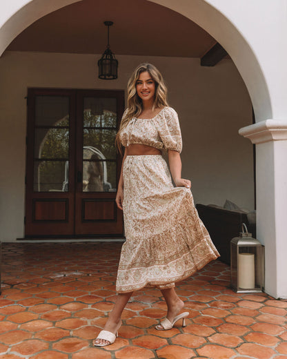 Adela Floral Midi Skirt -Sage