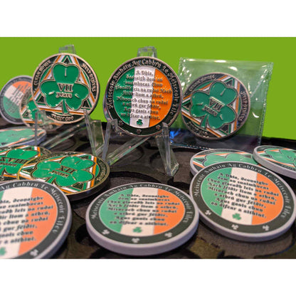 37 Year Shamrock Themed AA/NA Recovery Medallion - 40mm Fancy Chip/Coin - Green/White/Orange