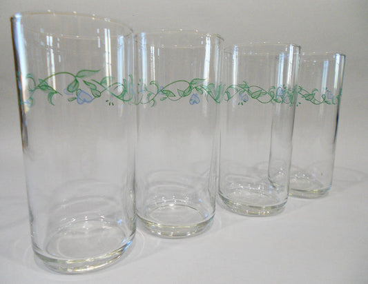 4 Corelle COUNTRY COTTAGE 16-oz GLASSES Tapered Sides Cooler Tumblers Hearts Vines