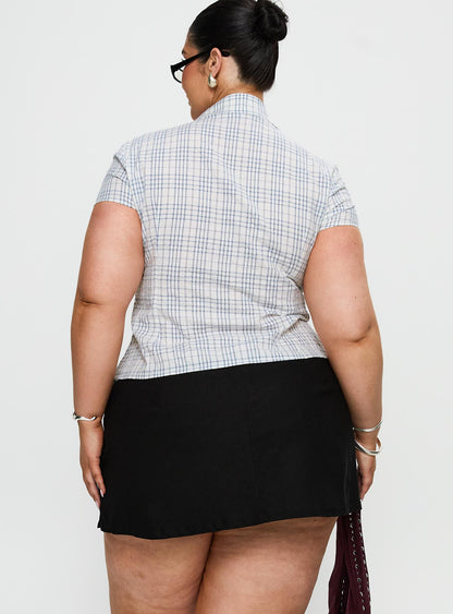 Cottesloe Blouse Top Blue Check Curve