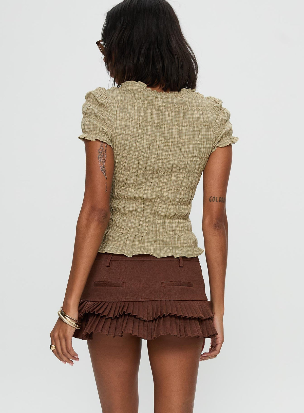 Deei Double Ruffle Mini Skort Chocolate