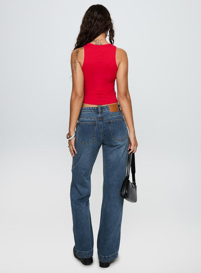 Dog Days Mid Rise Straight Leg Jeans Dark Blue Wash