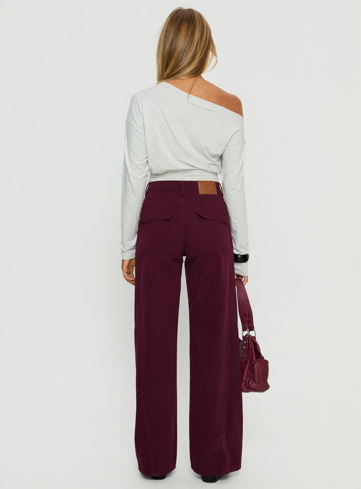 Bruiser Tie Waist Mid Rise Wide Leg Jeans Currant