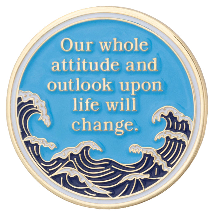 47 Year Sobriety Mint Crashing Wave Gold Plated AA Recovery Medallion - Forty Seven Chip/Coin - Blue/White