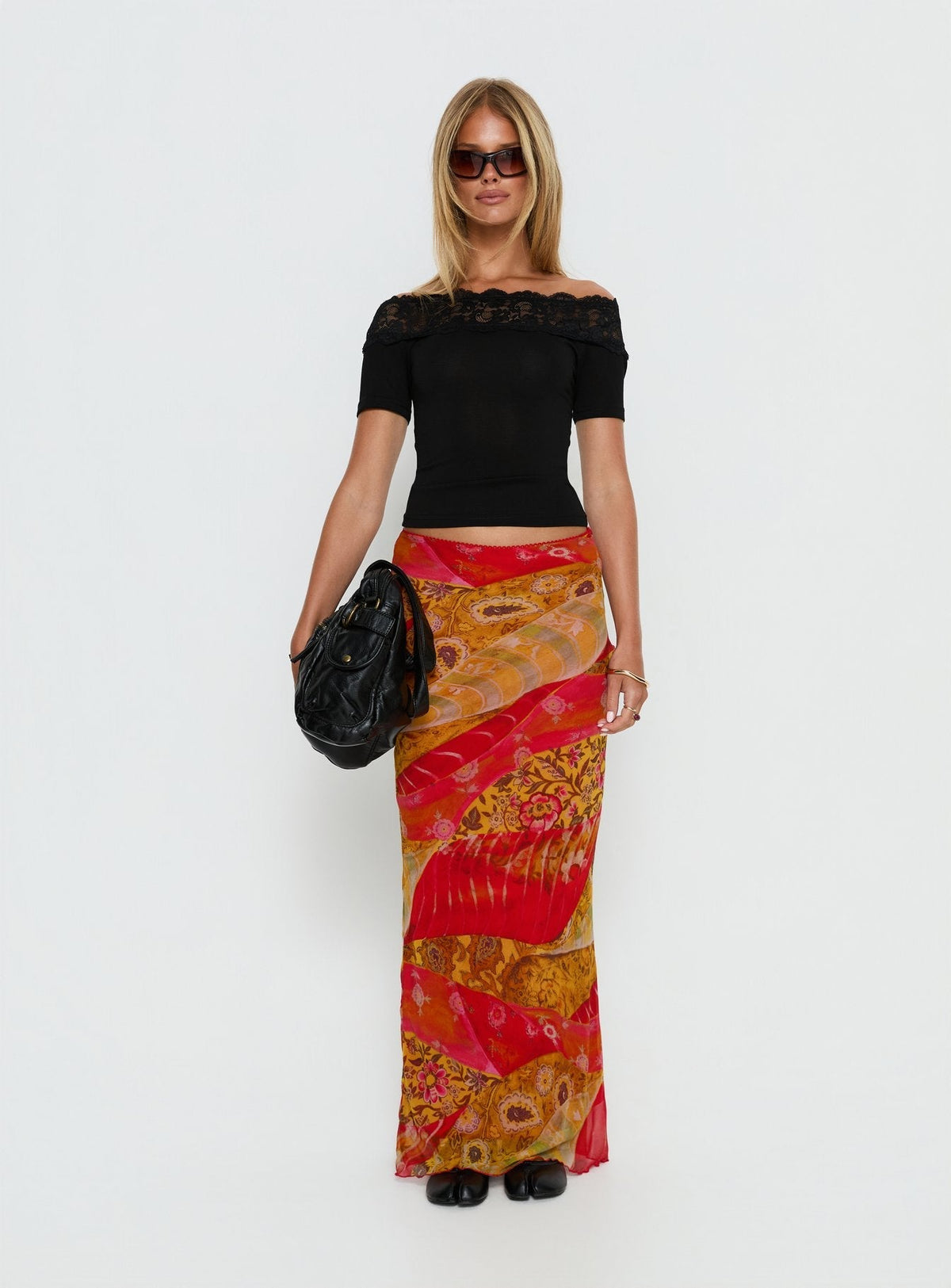 Breiann Lace Off Shoulder Short Sleeve Top Black