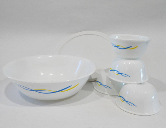 ❤️ 6-pc Corelle WAVES Snack SET 1-Qt SERVING & 6-oz RAMEKINS BOWLS Blue Yellow