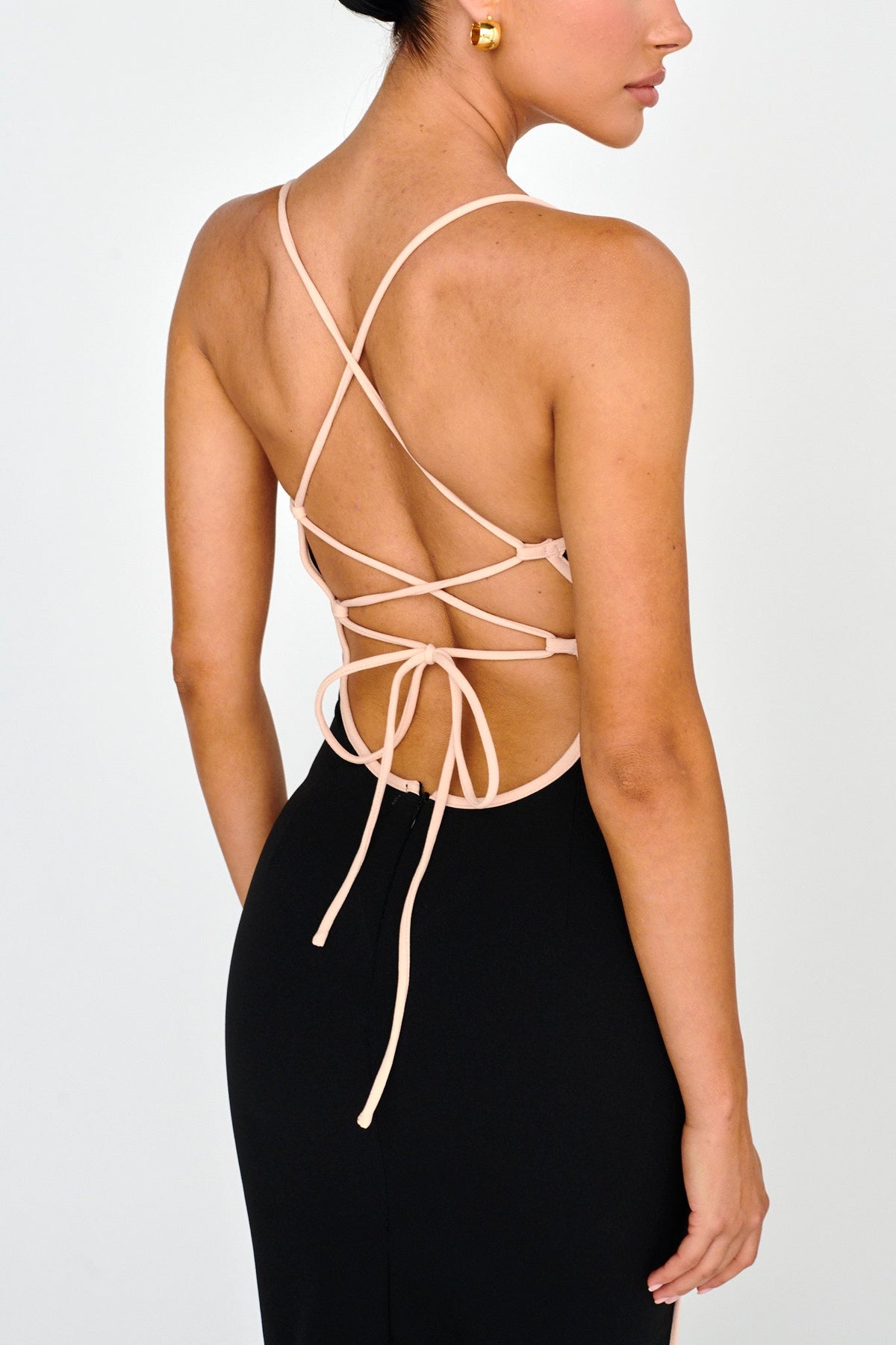 Future Awaits Lace-Up Back Maxi Dress Black