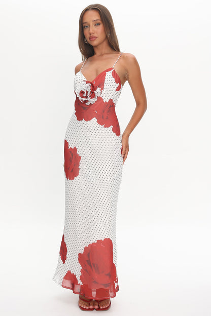 High Roller Rosette Maxi Dress Print White