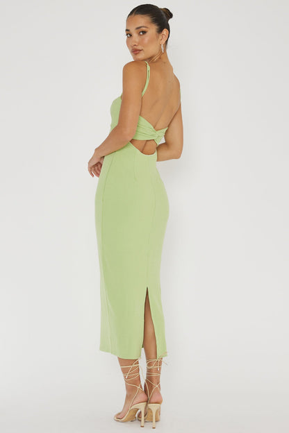 Namrata Twist Back Ribbed Midi Dress Matcha
