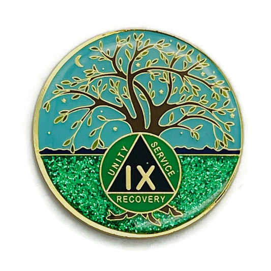 9 Year Tree of Life Specialty AA Recovery Medallion - Tri-Plated Nine Year Chip/Coin