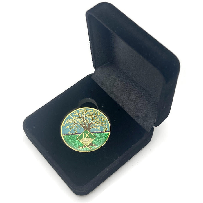 9 Year Tree of Life Specialty Tri-Plated NA Recovery Medallion - Nine Year Chip/Coin + Velvet Case