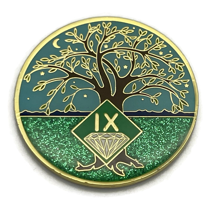 9 Year Tree of Life Specialty Tri-Plated NA Recovery Medallion - Nine Year Chip/Coin + Velvet Case