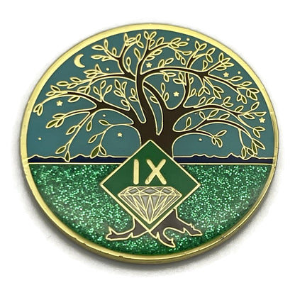 9 Year Tree of Life Specialty Tri-Plated NA Recovery Medallion - Nine Year Chip/Coin + Velvet Case