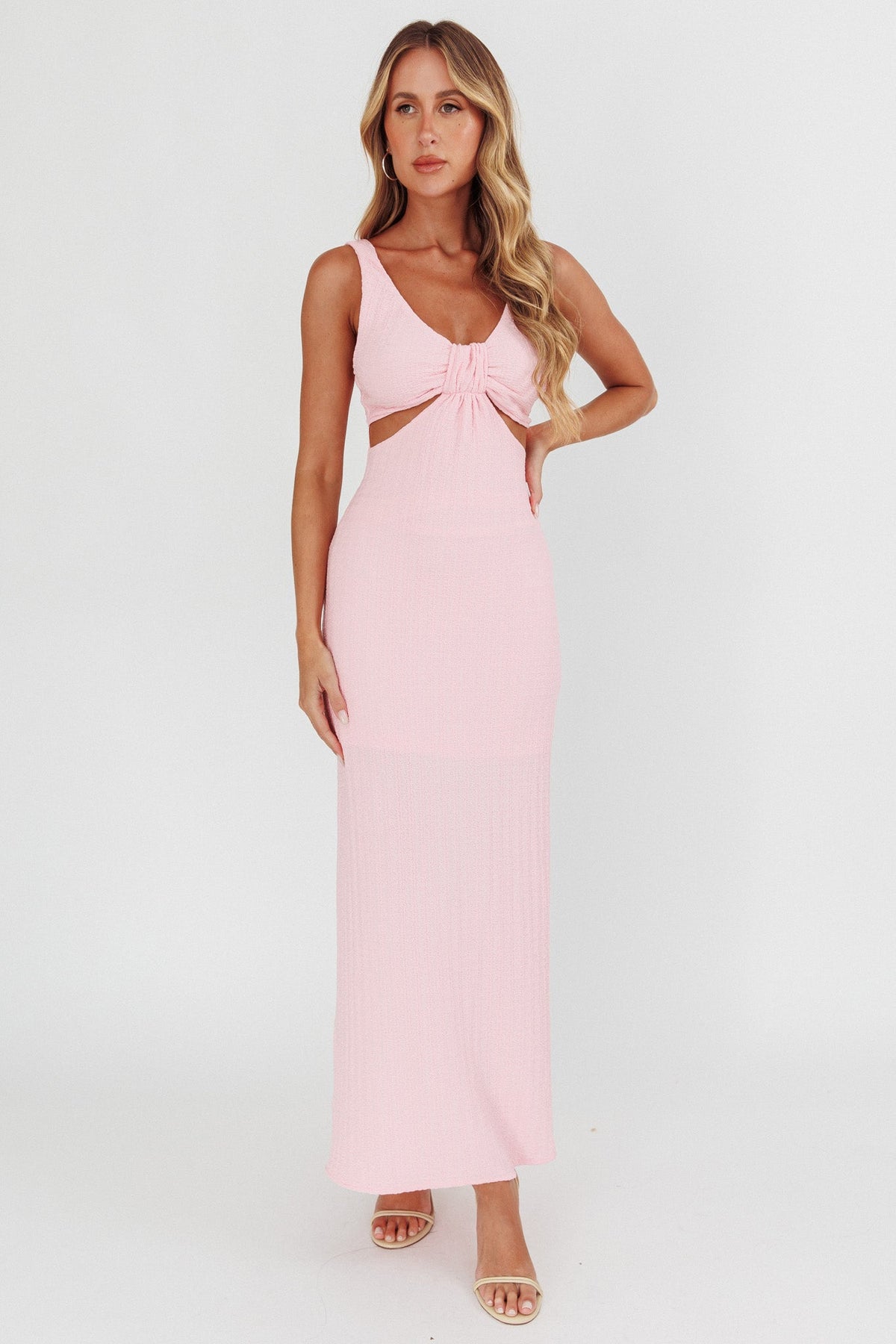 Kharissa Cut-Out Textured Maxi Dress Pink