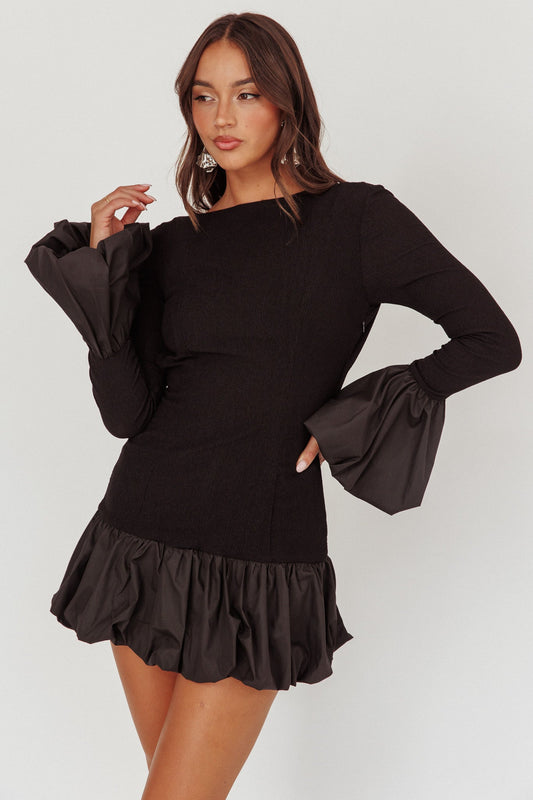 Promise Bubble Hem Open Back Mini Dress Black