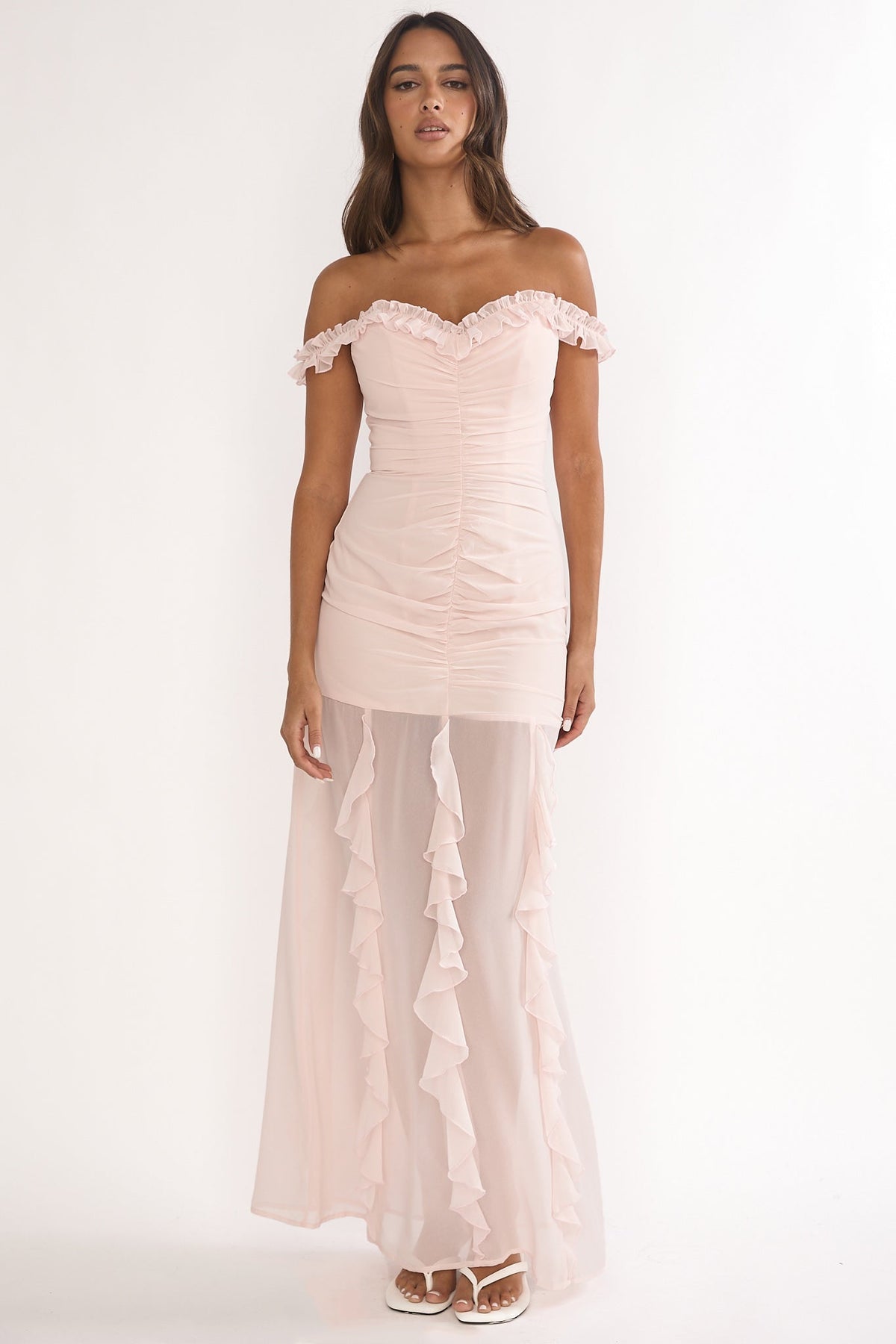Fall In Love Off Shoulder Frill Maxi Dress Power Pink