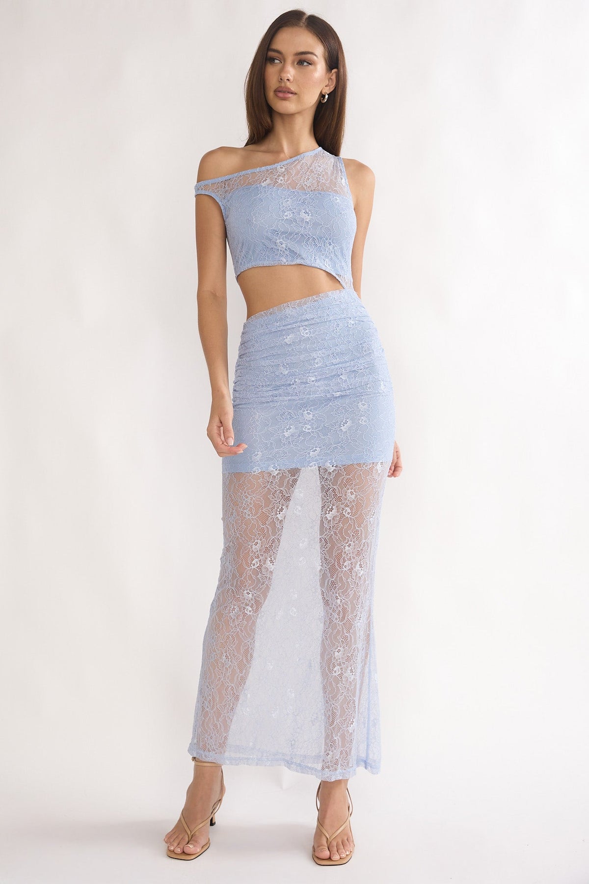 Havira Lace Overlay Cut-Out Maxi Dress Blue