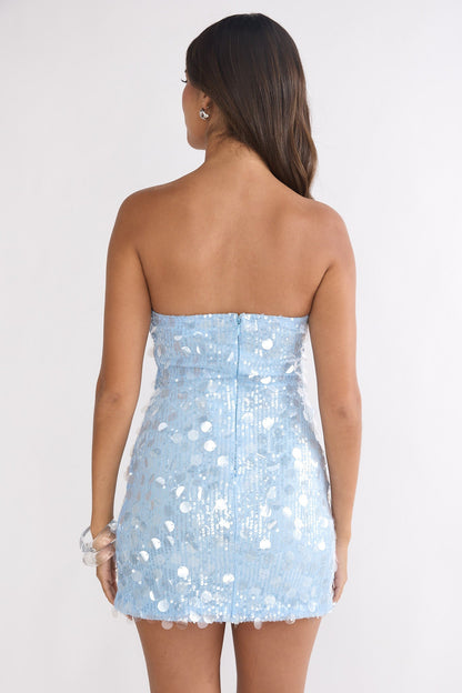 Kalaya Asymmetric Strapless Mini Dress Sequin Blue
