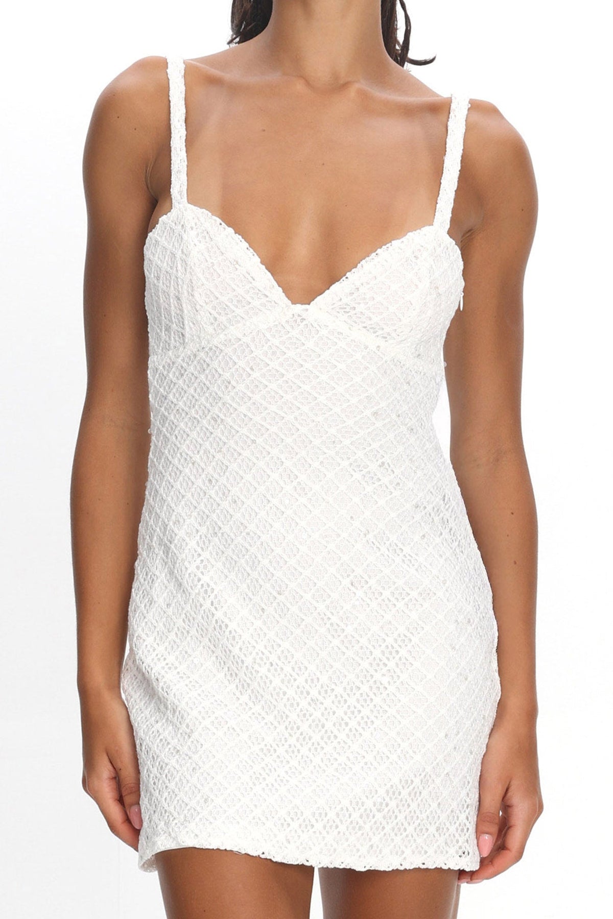 Honduras Crochet Knit Mini Dress Sequin Off White