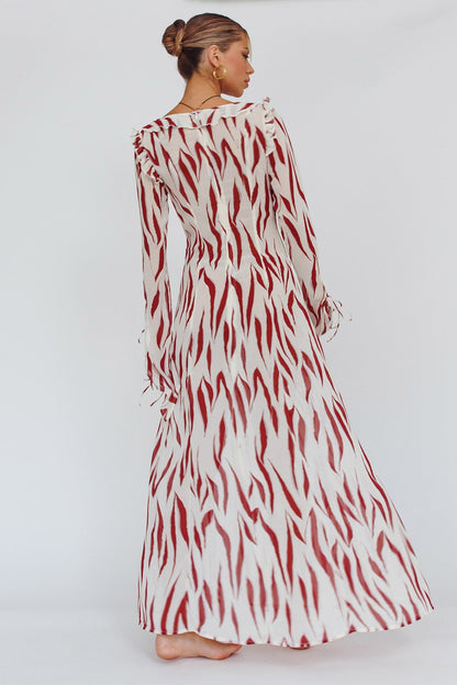Oasis Moon Frill Trim Maxi Dress Printed Ruby
