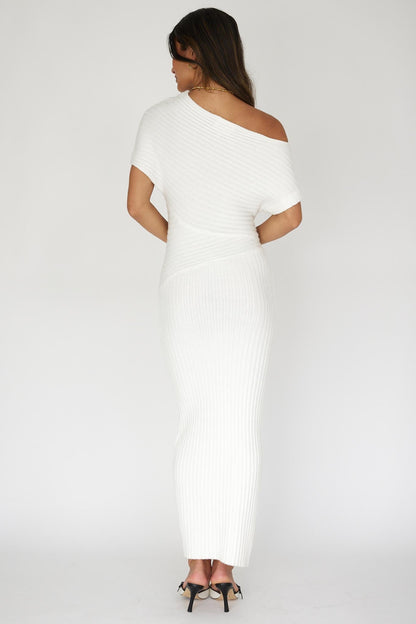 Kaelyn Asymmetric Neck Knit Maxi Dress White