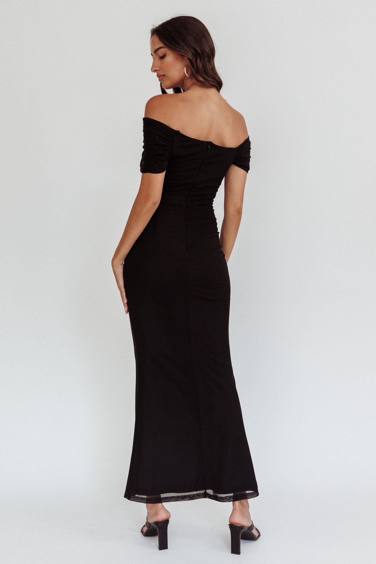 Aqaba Off-Shoulder Mesh Maxi Dress Black