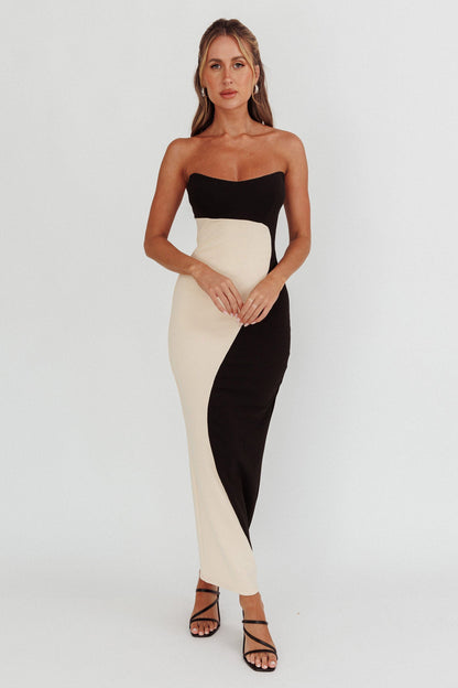 Regent Strapless Maxi Dress Black/Beige