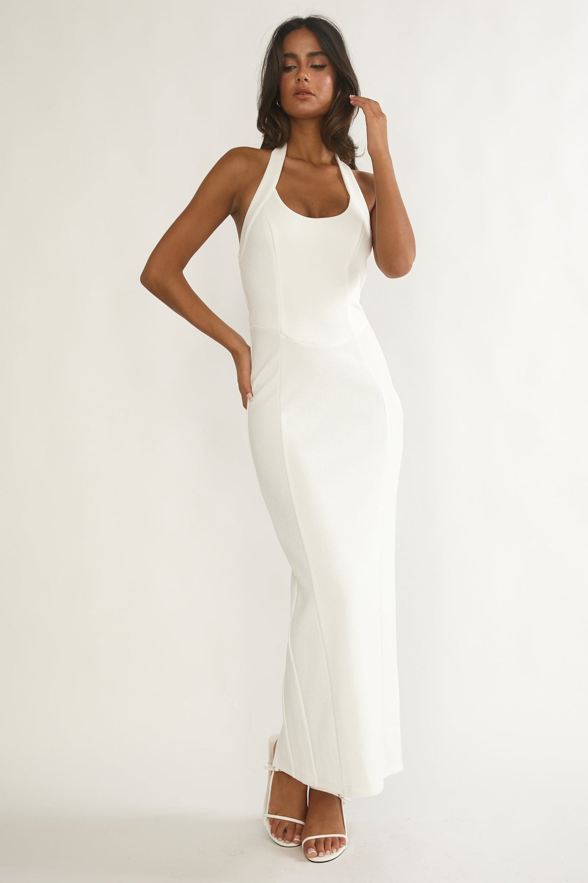 Shailyn Scoop Neck Halter Maxi Dress White