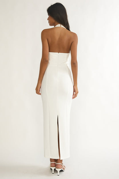Shailyn Scoop Neck Halter Maxi Dress White