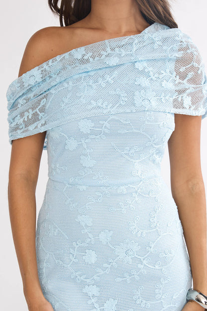 Elita Asymmetric Neckline Lace Maxi Dress Blue