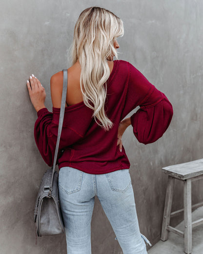 Capitol Reef V-Neck Knit Pocket Top - Maroon