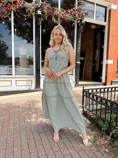 Carol Green Gingham Smocked Waist Maxi Dress