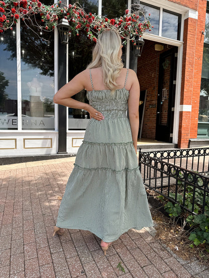 Carol Green Gingham Smocked Waist Maxi Dress