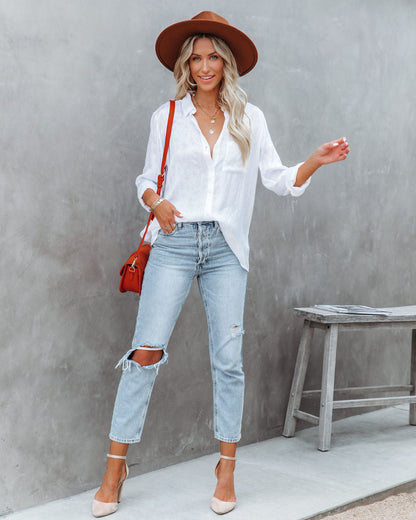Farzana Textured Button Down Blouse - White