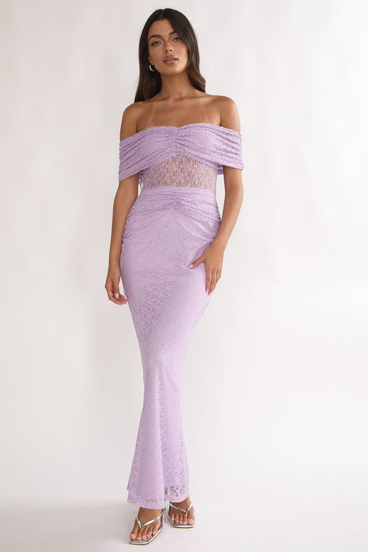 Silver Moon Off-Shoulder Maxi Dress Lilac