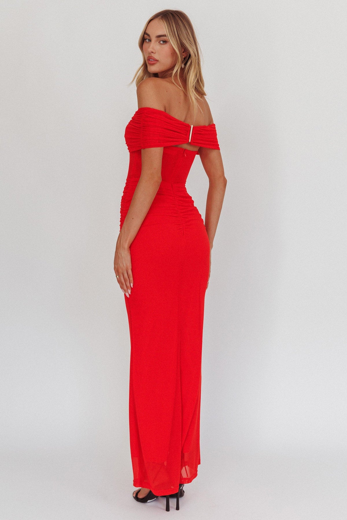 Silver Moon Off-Shoulder Maxi Dress Blood Orange
