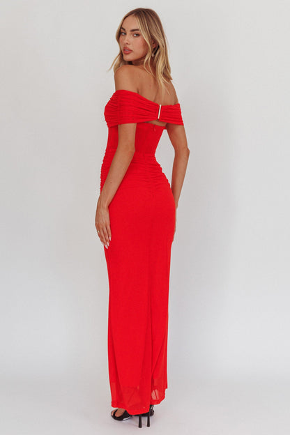 Silver Moon Off-Shoulder Maxi Dress Blood Orange