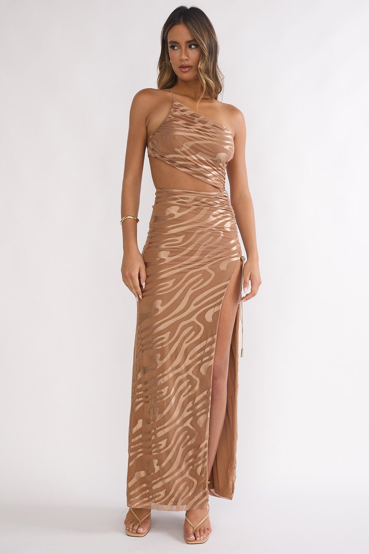 Kyma One-Shoulder Cut-Out Maxi Dress Mocha